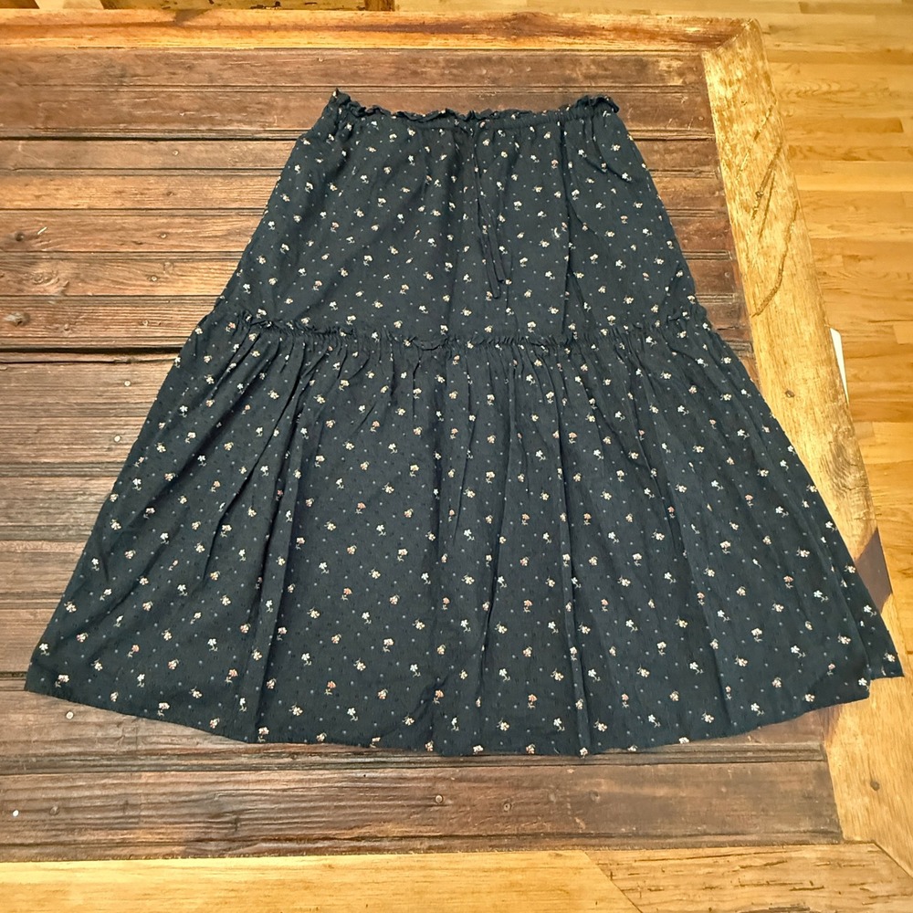 Madewell Black Floral Swiss Dot Tiered Midi Skirt with Pockets Medium